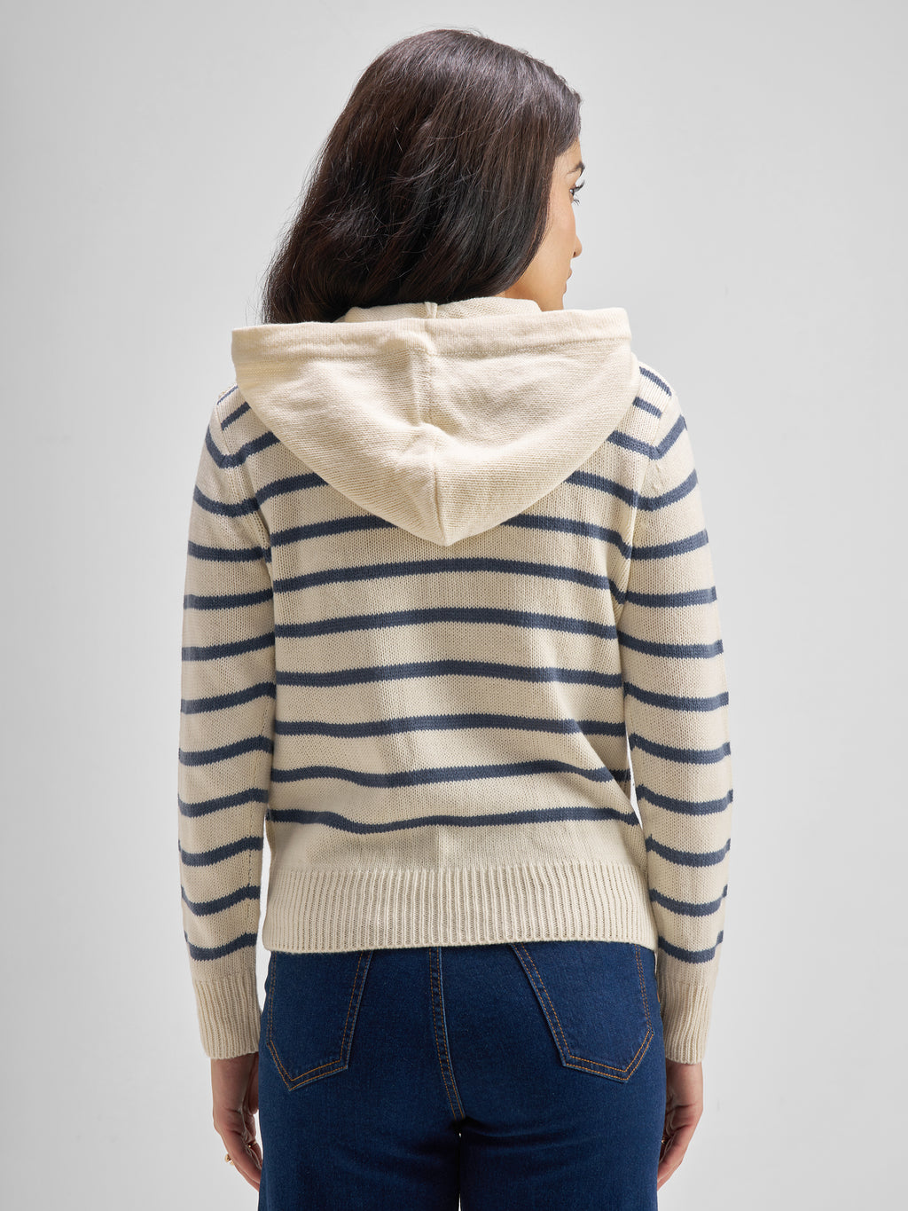 Tokyo Talkies Women Cream Hood Sweater - Cream - Image 3
