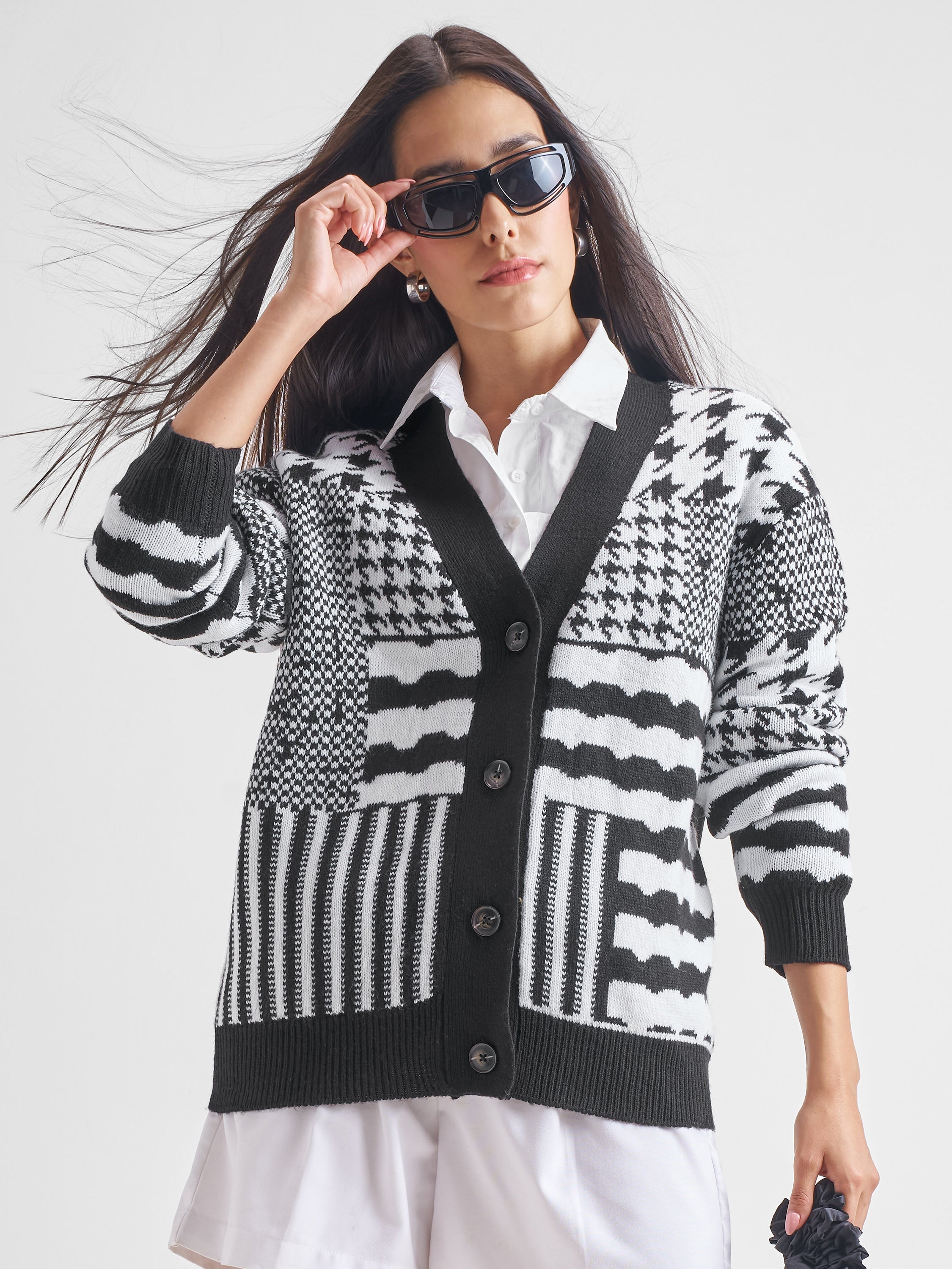 Tokyo Talkies Women Black V-Neck Sweater - Black - Image 1