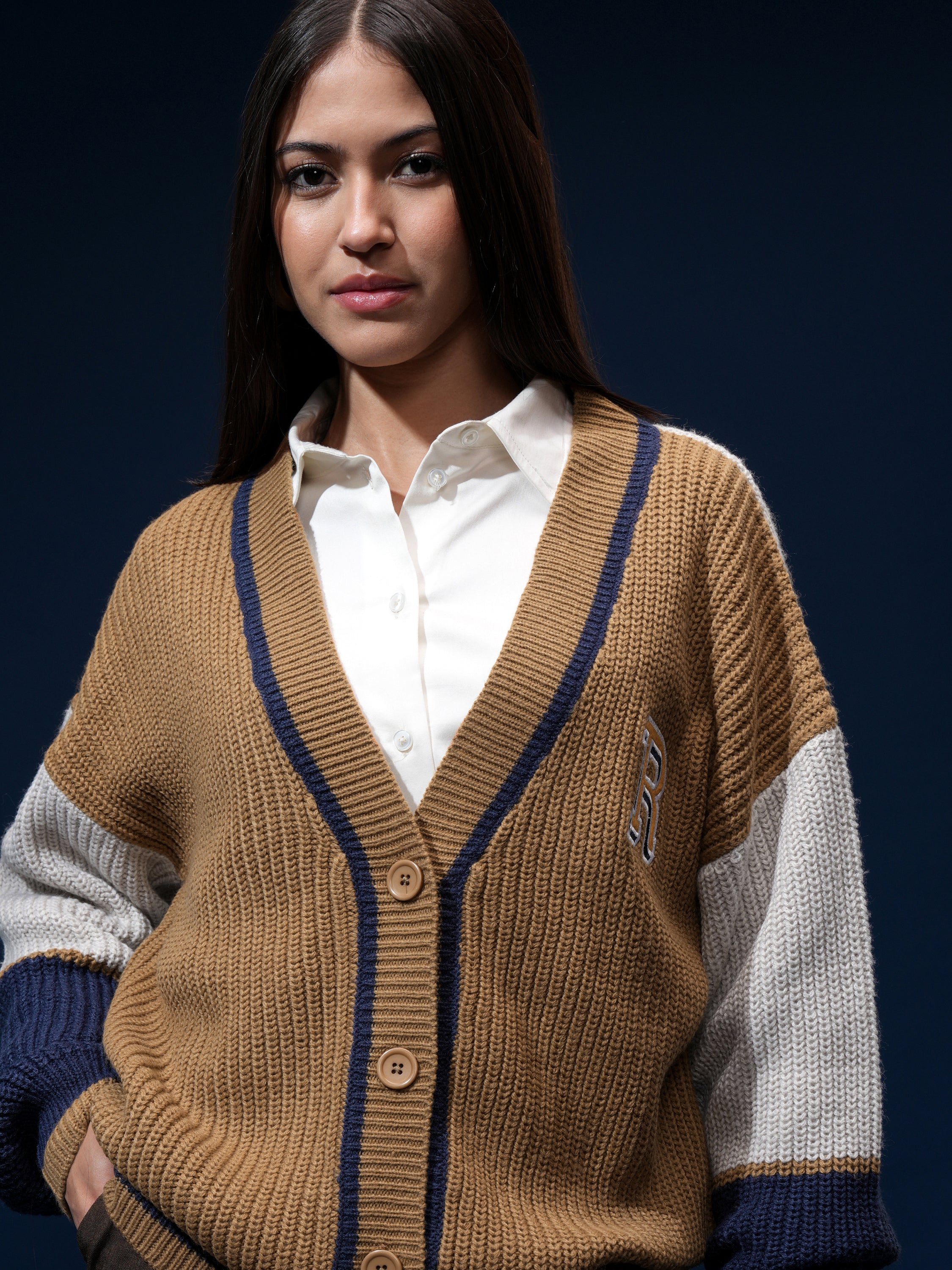 Tokyo Talkies Women Brown V-Neck Sweater - Brown - Image 1