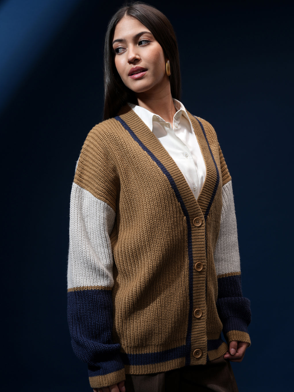 Tokyo Talkies Women Brown V-Neck Sweater - Brown - Image 6