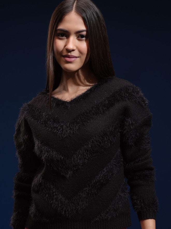 Tokyo Talkies Women Black Round Neck Sweater - Black - Image 1