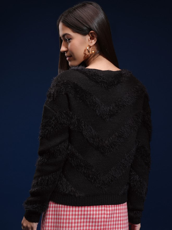 Tokyo Talkies Women Black Round Neck Sweater - Black - Image 3