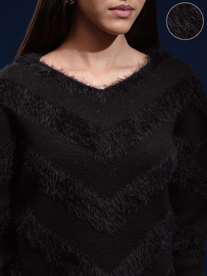 Tokyo Talkies Women Black Round Neck Sweater - Black - Image 5