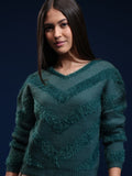 Tokyo Talkies Women Green Round Neck Sweater - Green - Image 1