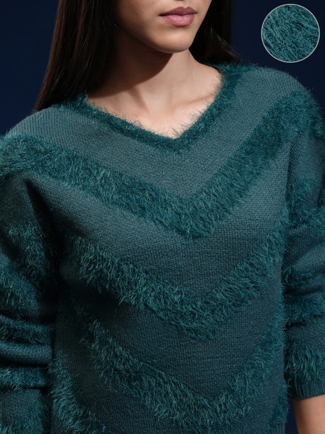 Tokyo Talkies Women Green Round Neck Sweater - Green - Image 5