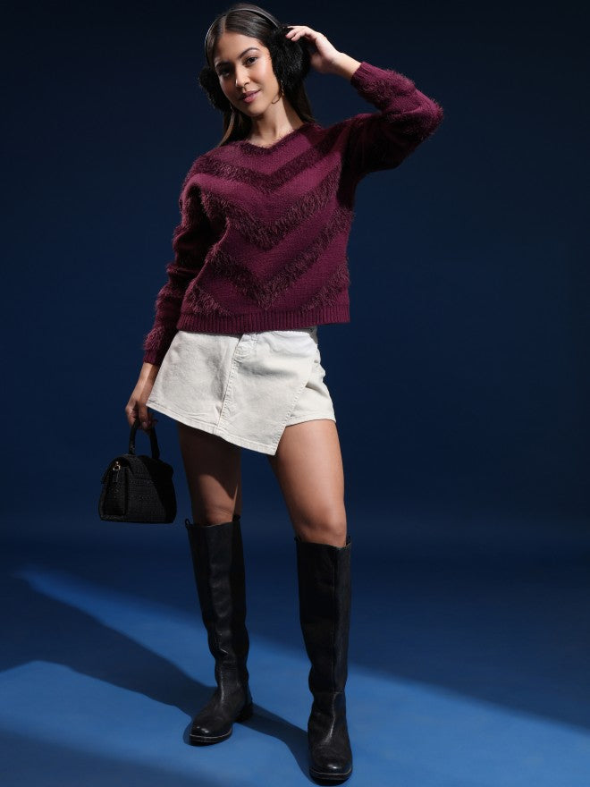 Tokyo Talkies Women Purple Round Neck Sweater - Purple - Image 2