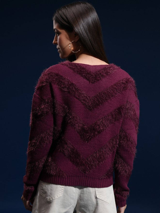 Tokyo Talkies Women Purple Round Neck Sweater - Purple - Image 3