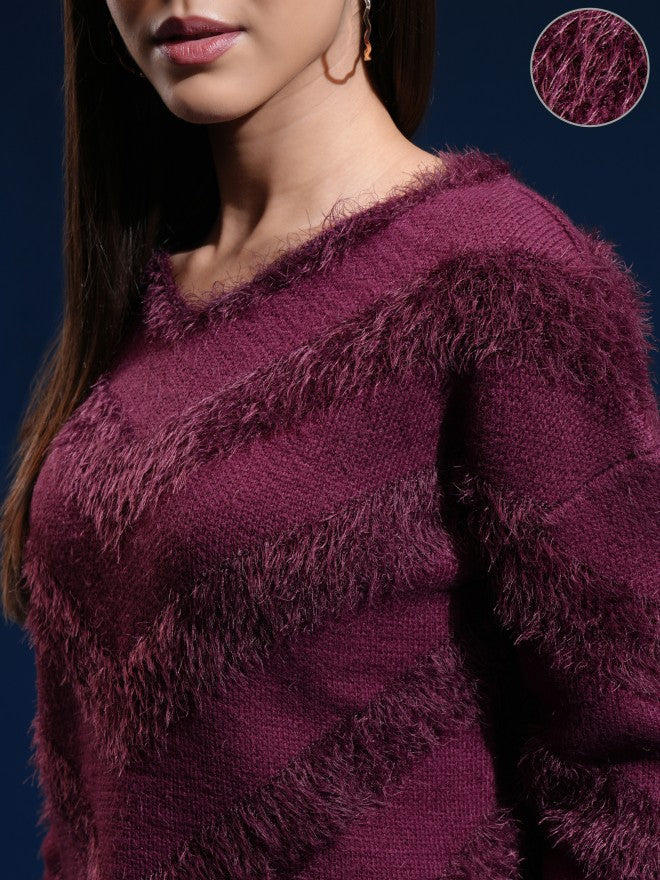 Tokyo Talkies Women Purple Round Neck Sweater - Purple - Image 5