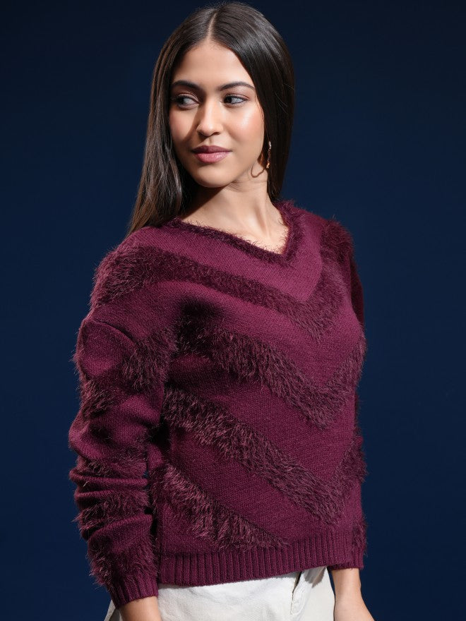 Tokyo Talkies Women Purple Round Neck Sweater - Purple - Image 6