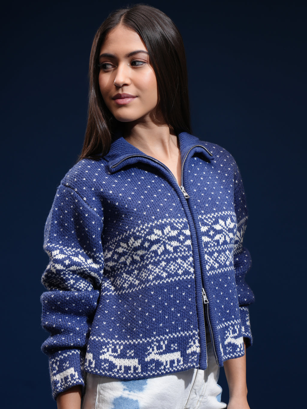 Tokyo Talkies Women Blue Turtle Neck Sweater - Blue - Image 6