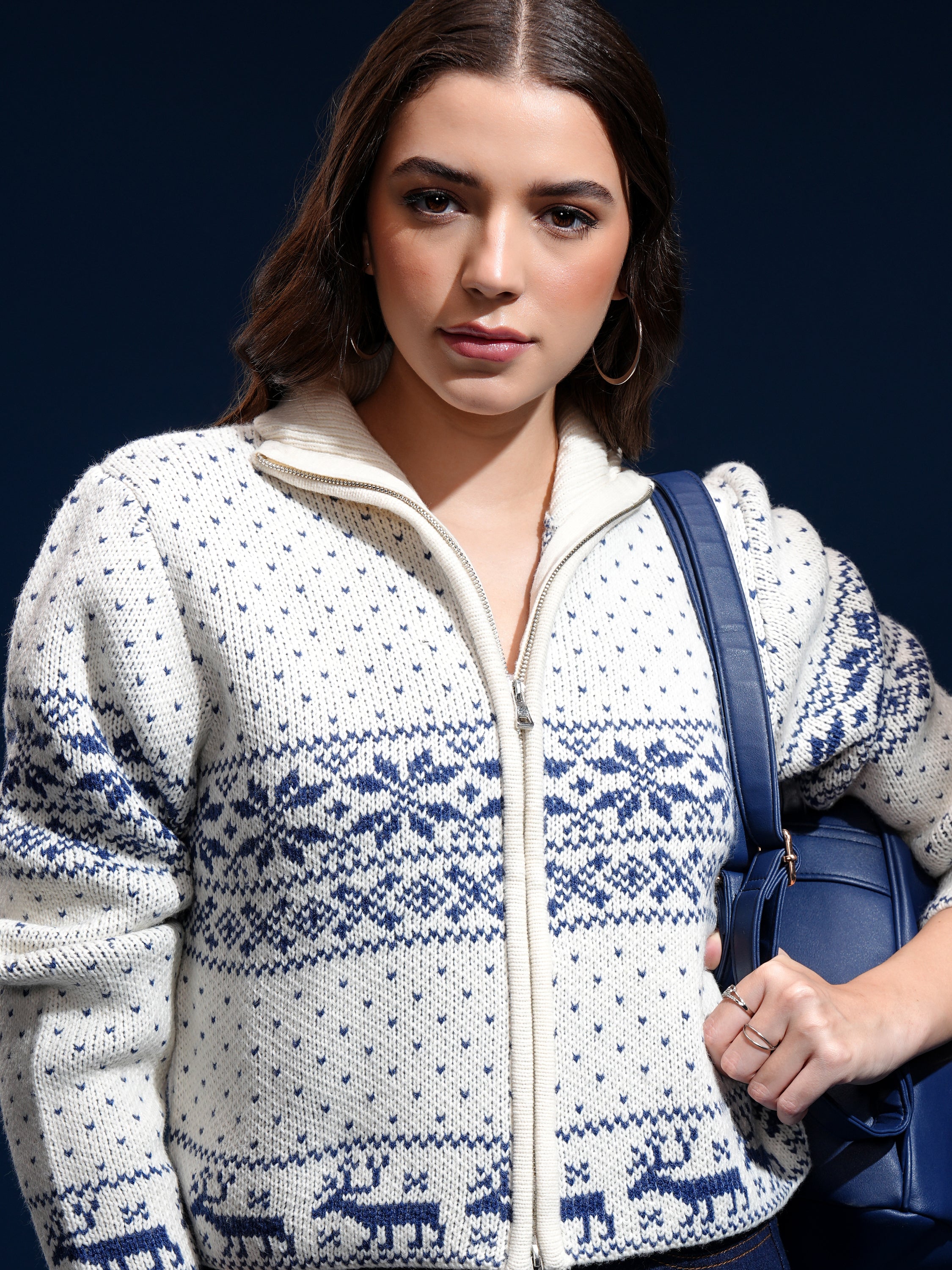 Tokyo Talkies Women Off White High Neck Sweater - Off White - Image 1