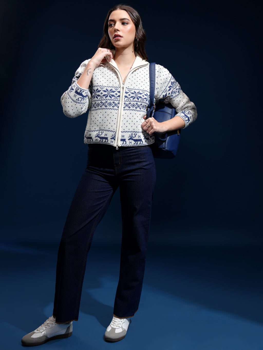 Tokyo Talkies Women Off White High Neck Sweater - Off White - Image 2