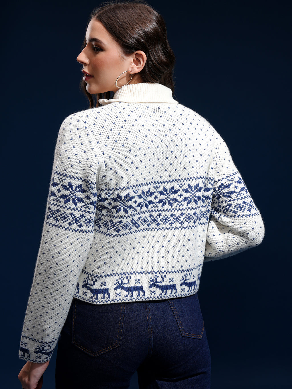 Tokyo Talkies Women Off White High Neck Sweater - Off White - Image 3