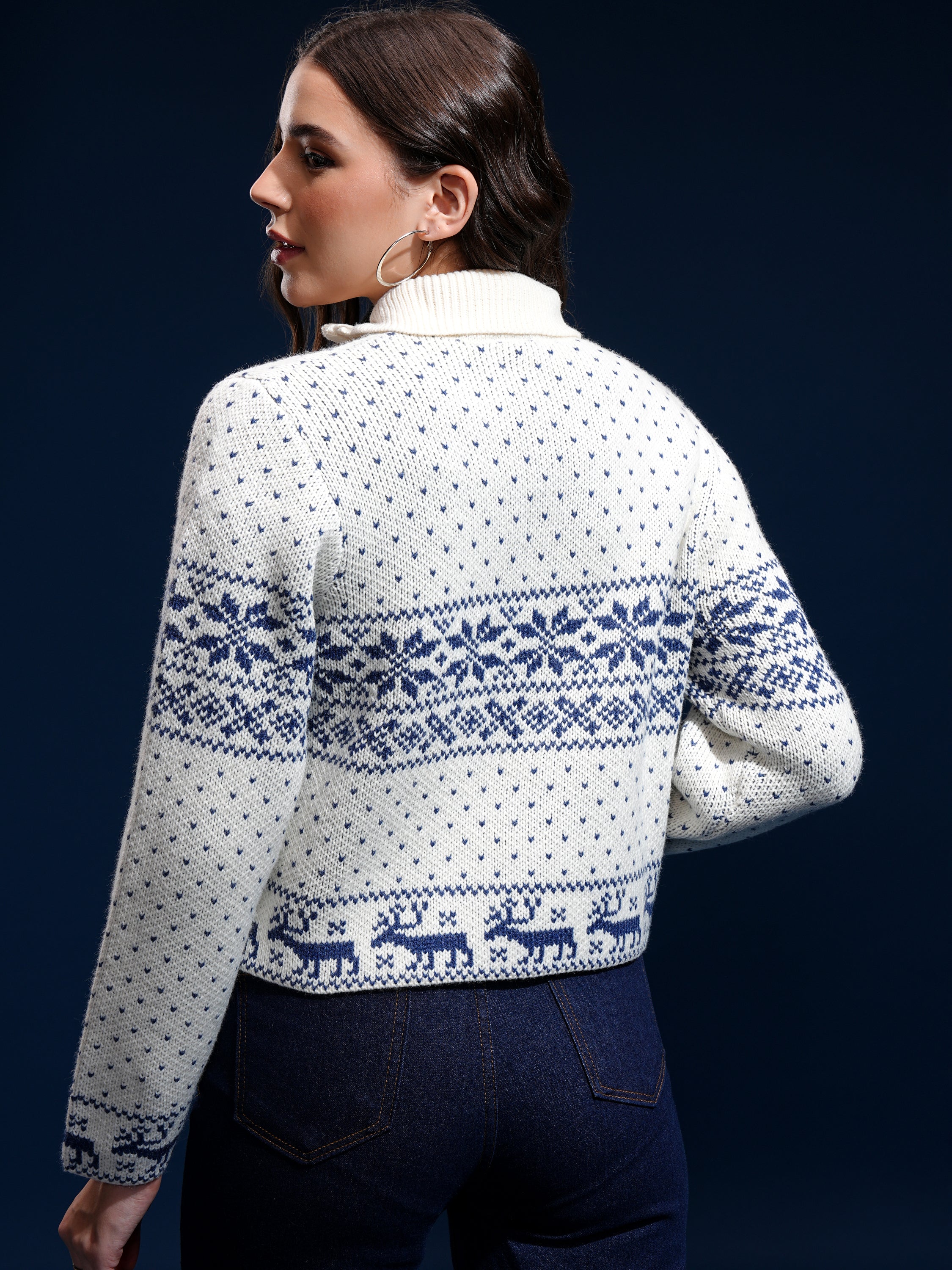Tokyo Talkies Women Off White High Neck Sweater - Off White - Image 3