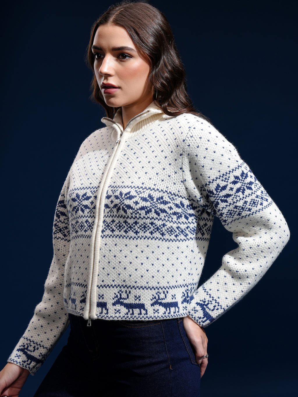 Tokyo Talkies Women Off White High Neck Sweater - Off White - Image 4