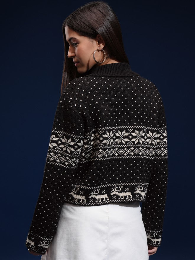 Tokyo Talkies Women Black Turtle Neck Sweater - Black - Image 3