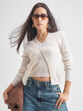 Tokyo Talkies Women Off White Round Neck Sweater - Off White - Image 1
