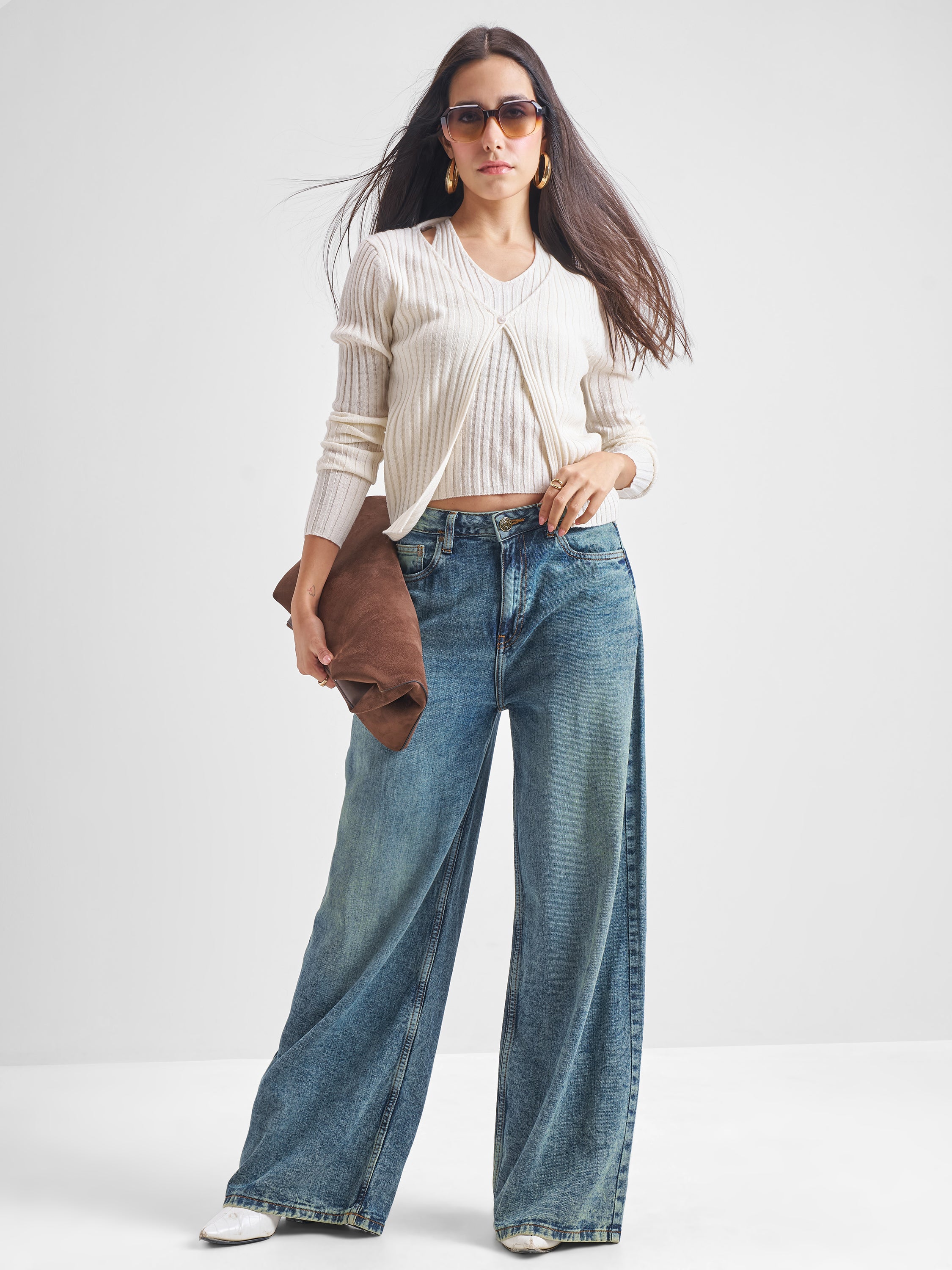 Tokyo Talkies Women Off White Round Neck Sweater - Off White - Image 2