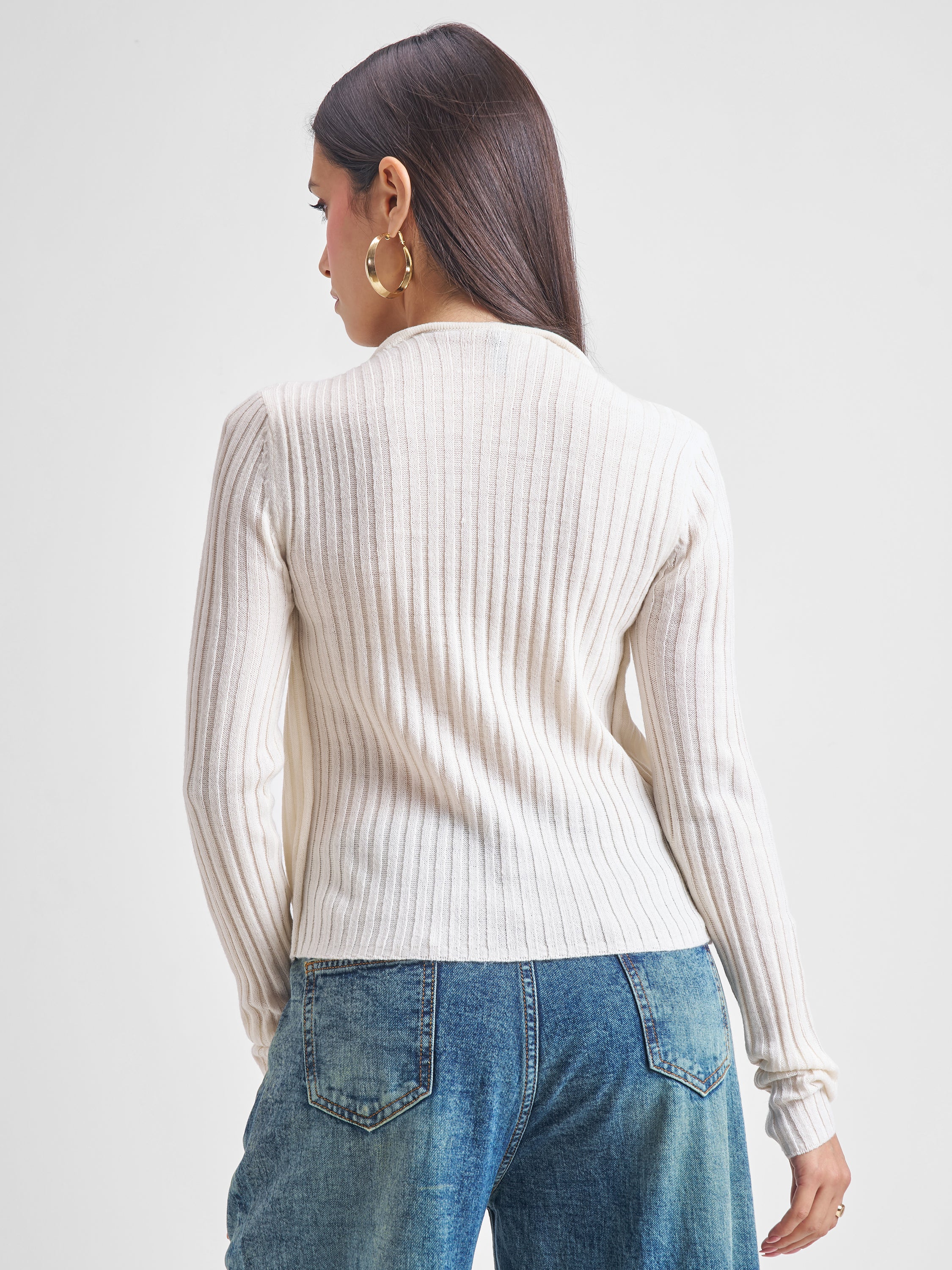 Tokyo Talkies Women Off White Round Neck Sweater - Off White - Image 3