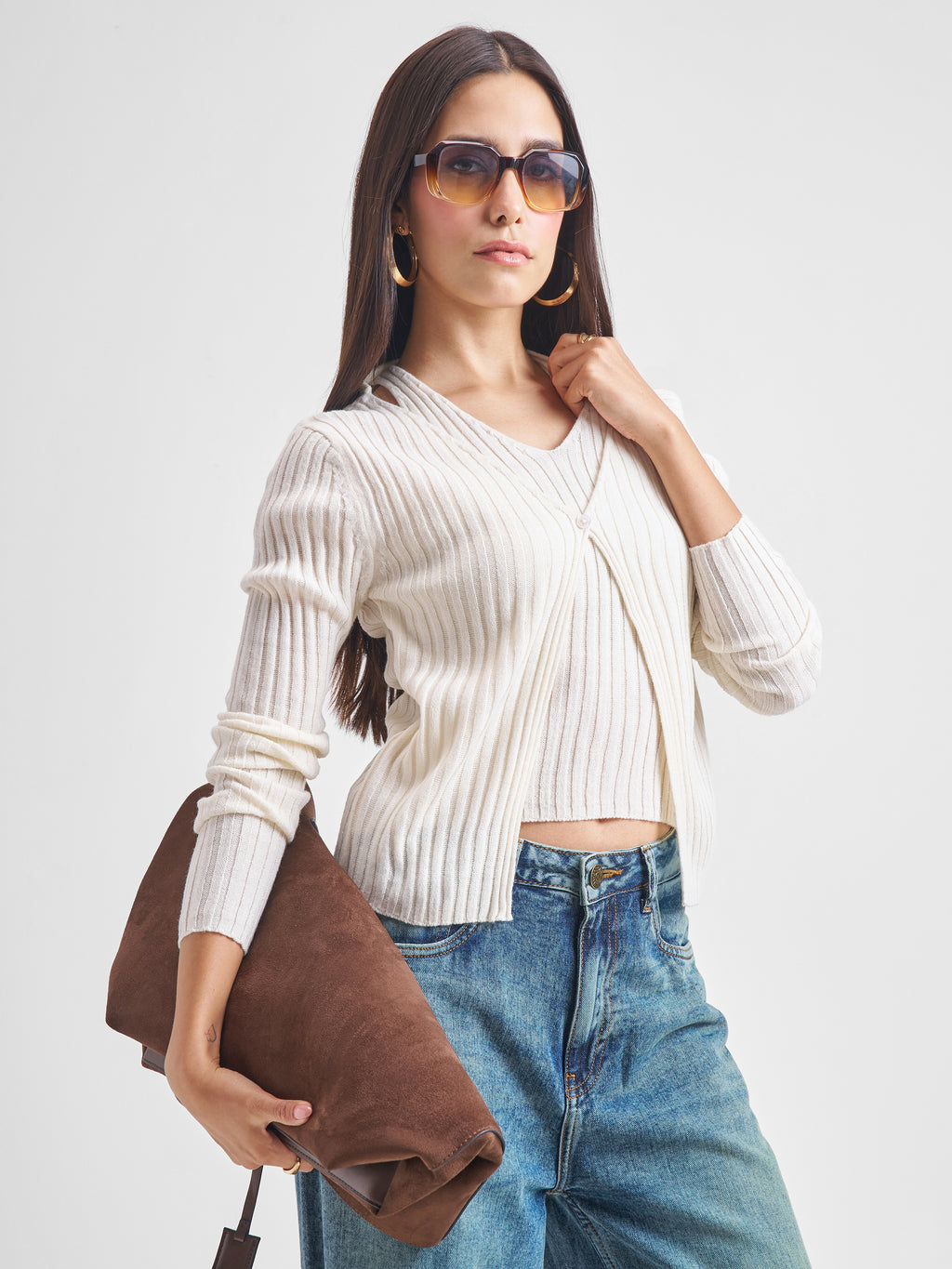 Tokyo Talkies Women Off White Round Neck Sweater - Off White - Image 6