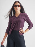 Tokyo Talkies Women Purple Round Neck Sweater - Purple - Image 1