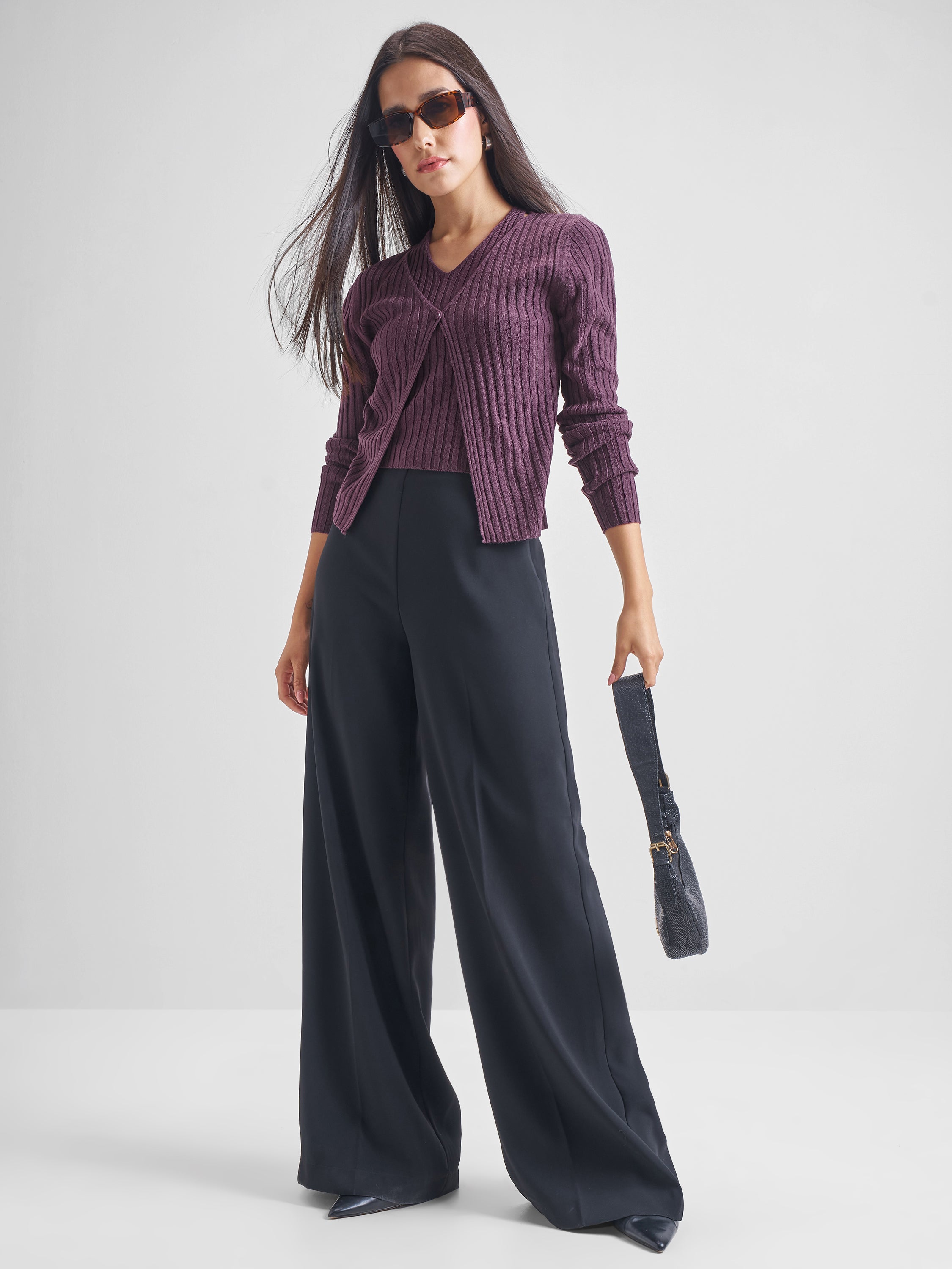 Tokyo Talkies Women Purple Round Neck Sweater - Purple - Image 2