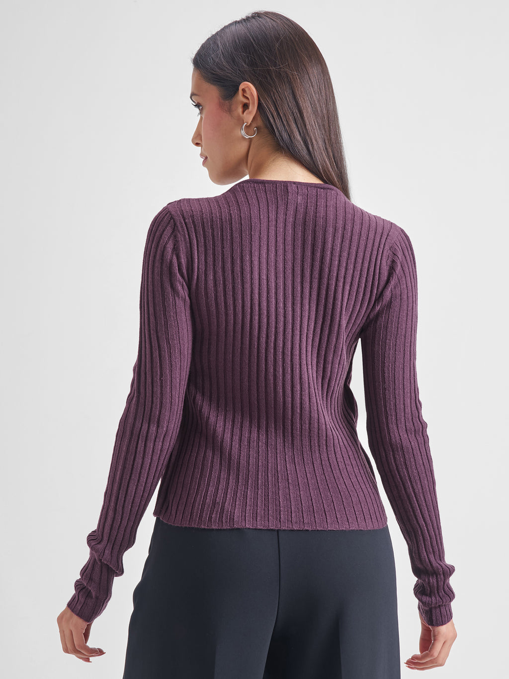 Tokyo Talkies Women Purple Round Neck Sweater - Purple - Image 3