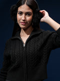 Tokyo Talkies Women Black High Neck Sweater - Black - Image 1