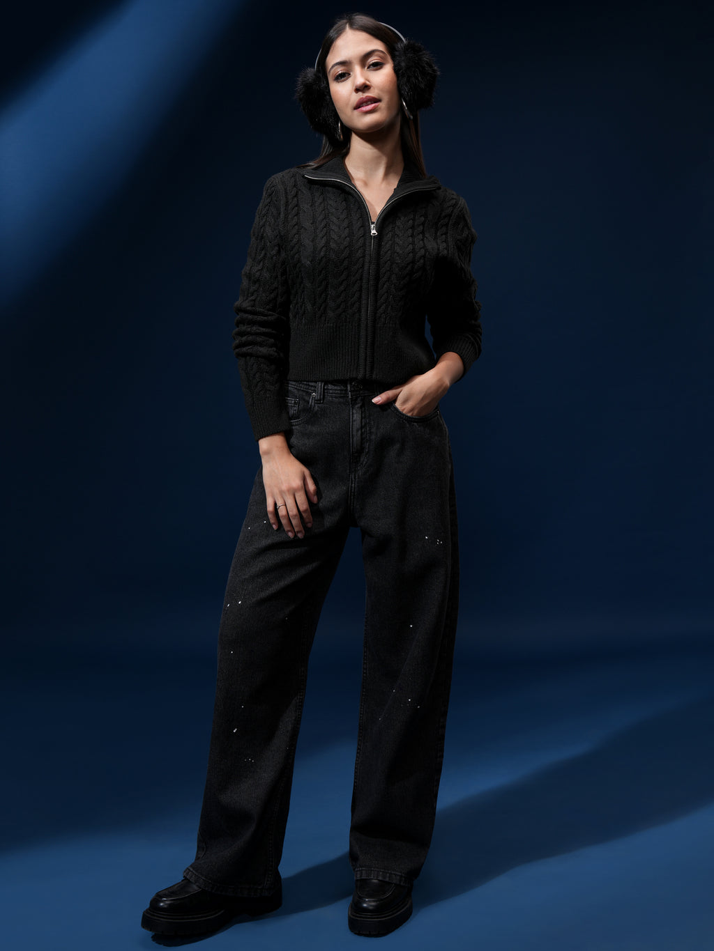 Tokyo Talkies Women Black High Neck Sweater - Black - Image 2