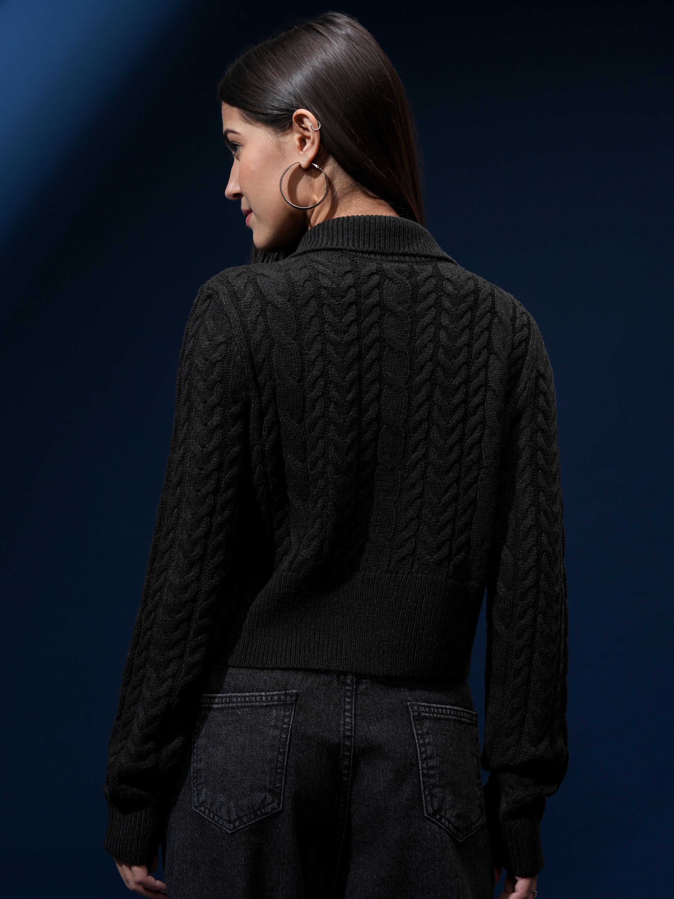 Tokyo Talkies Women Black High Neck Sweater - Black - Image 3