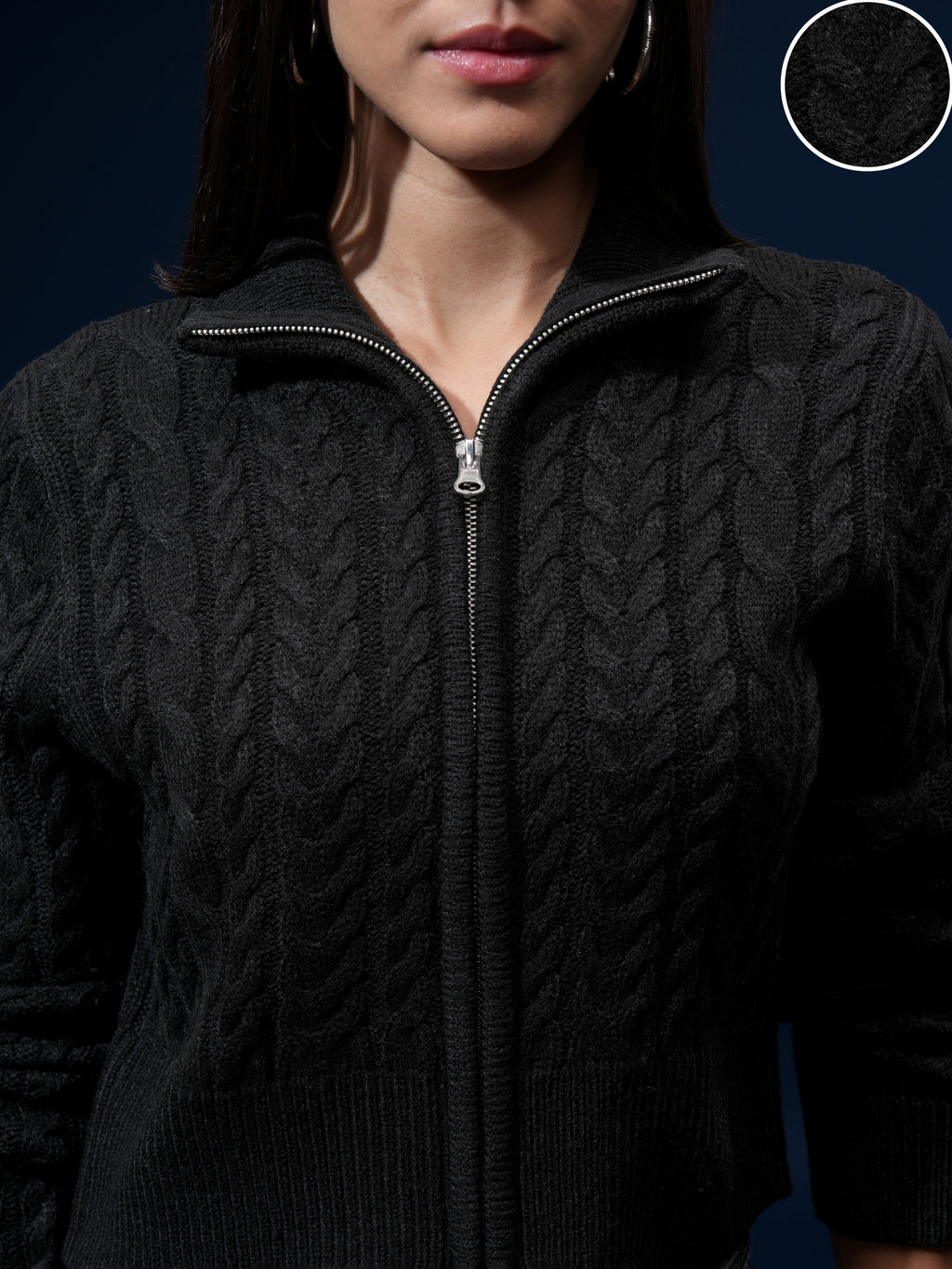 Tokyo Talkies Women Black High Neck Sweater - Black - Image 5