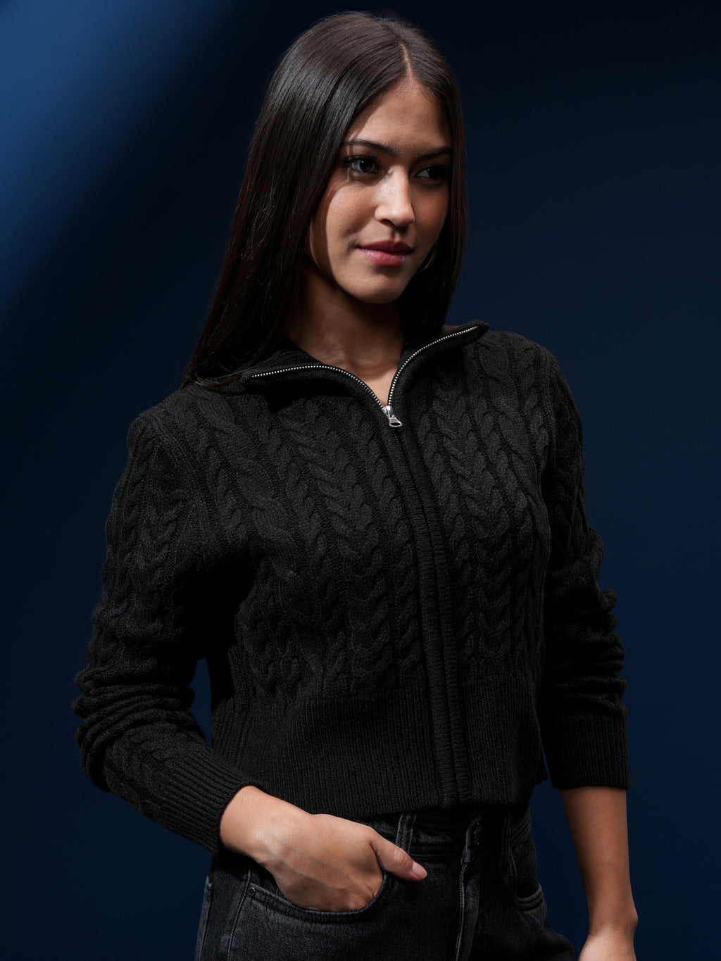 Tokyo Talkies Women Black High Neck Sweater - Black - Image 6