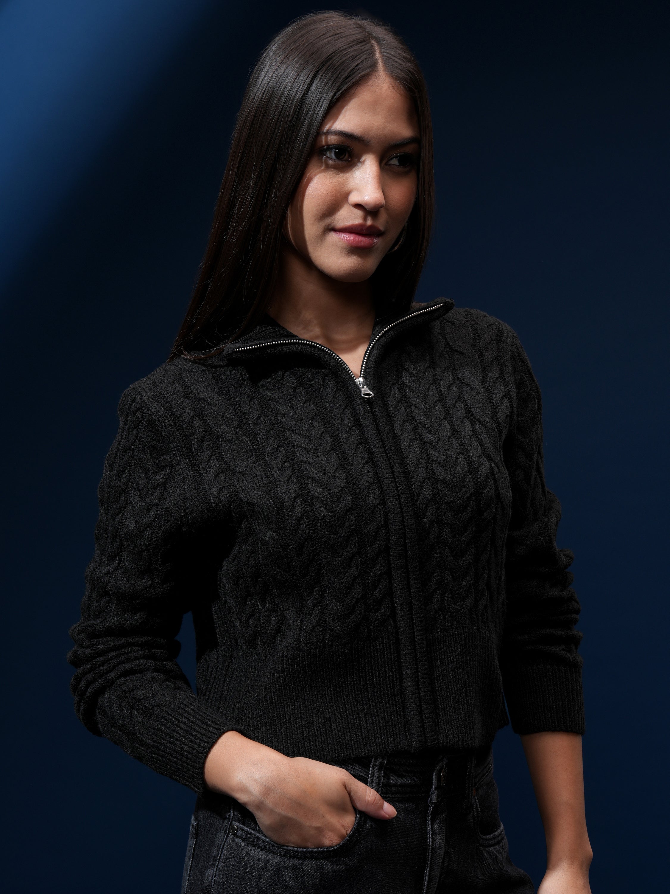 Tokyo Talkies Women Black High Neck Sweater - Black - Image 6