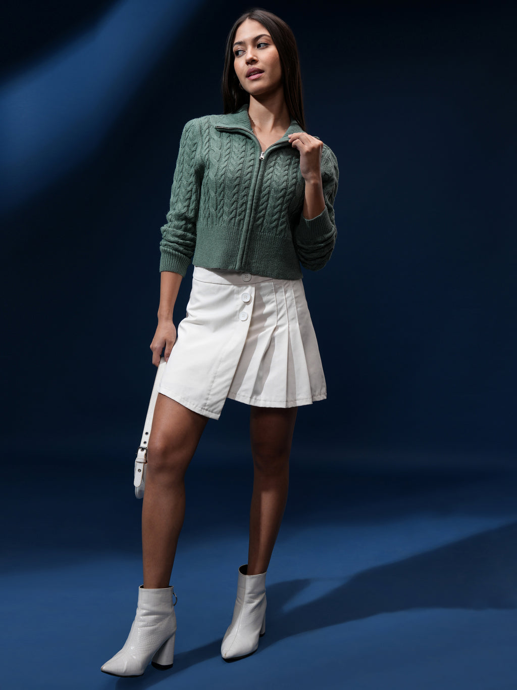 Tokyo Talkies Women Green High Neck Sweater - Green - Image 2