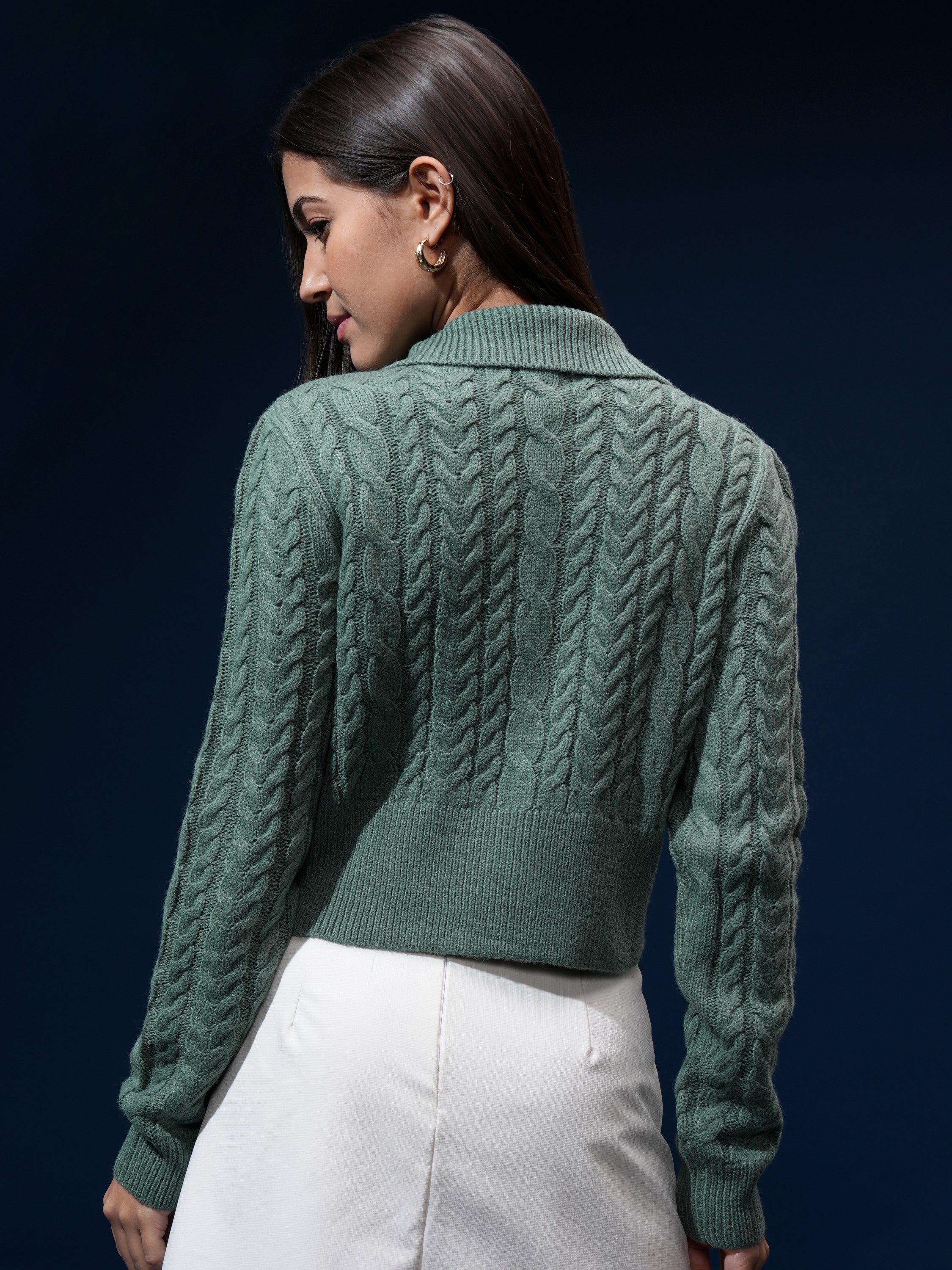Tokyo Talkies Women Green High Neck Sweater - Green - Image 3
