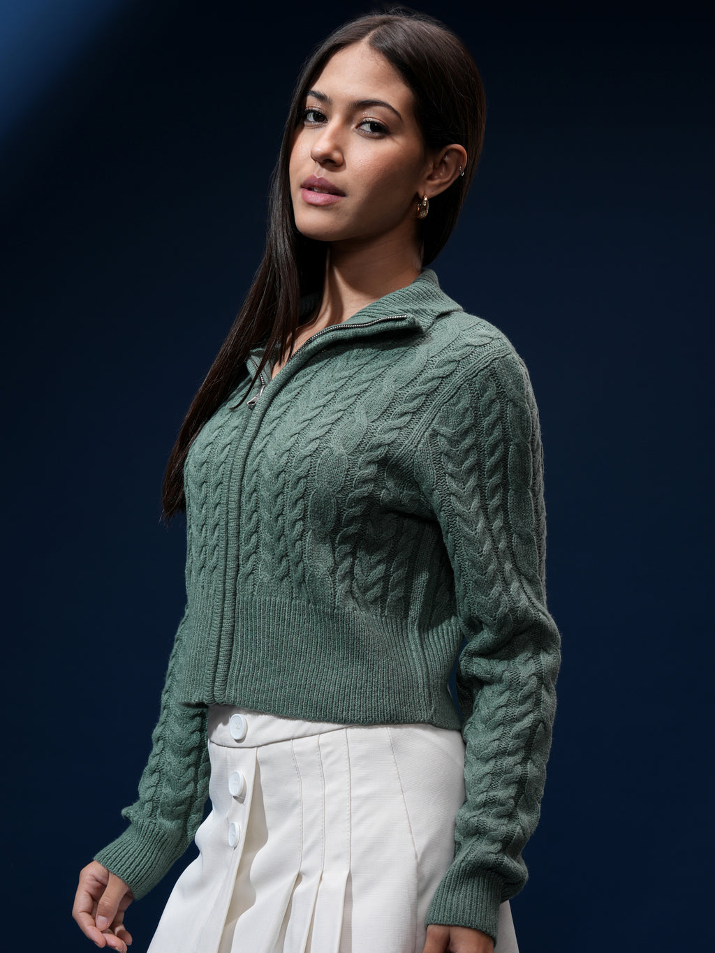 Tokyo Talkies Women Green High Neck Sweater - Green - Image 4