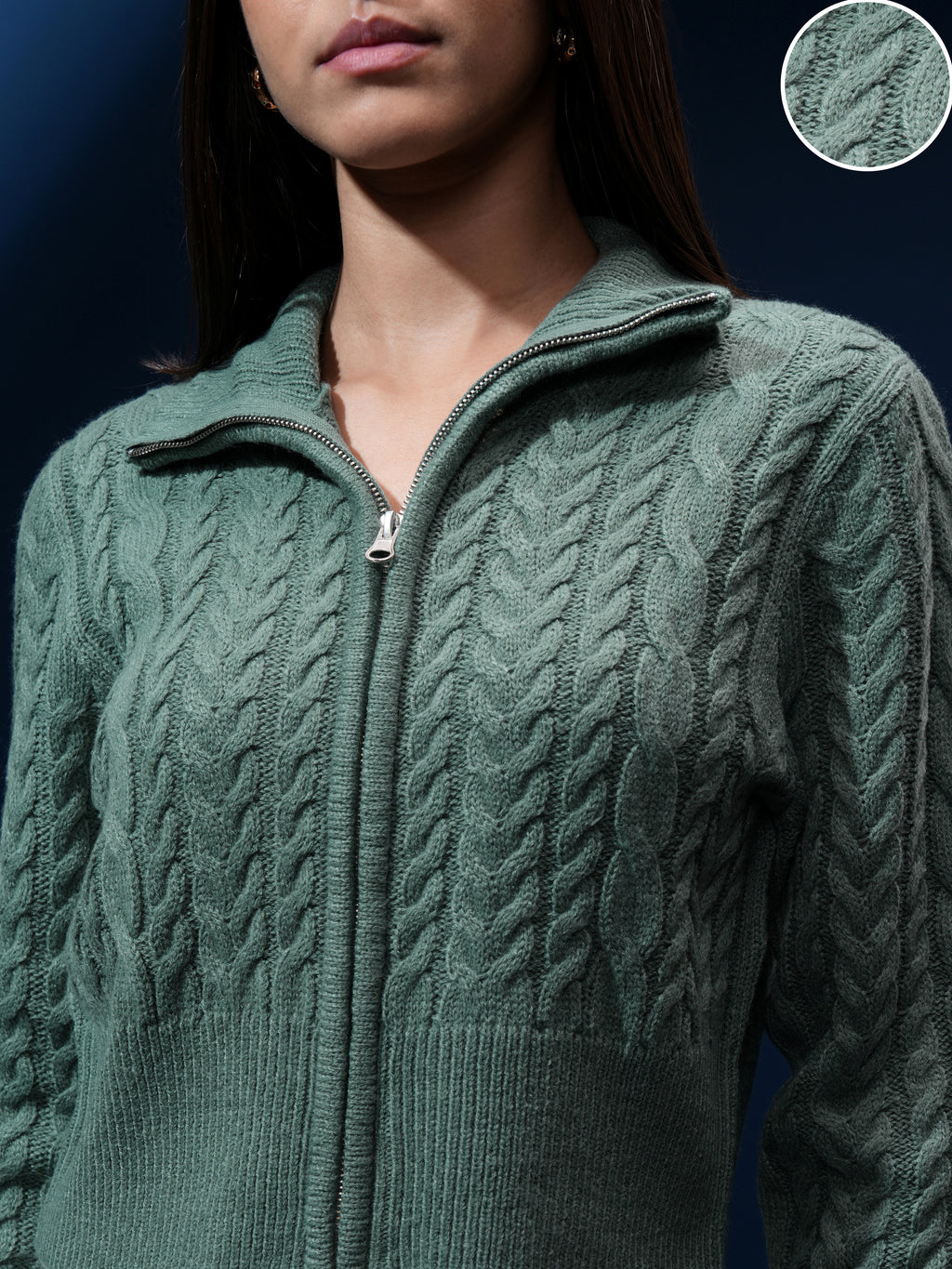 Tokyo Talkies Women Green High Neck Sweater - Green - Image 5