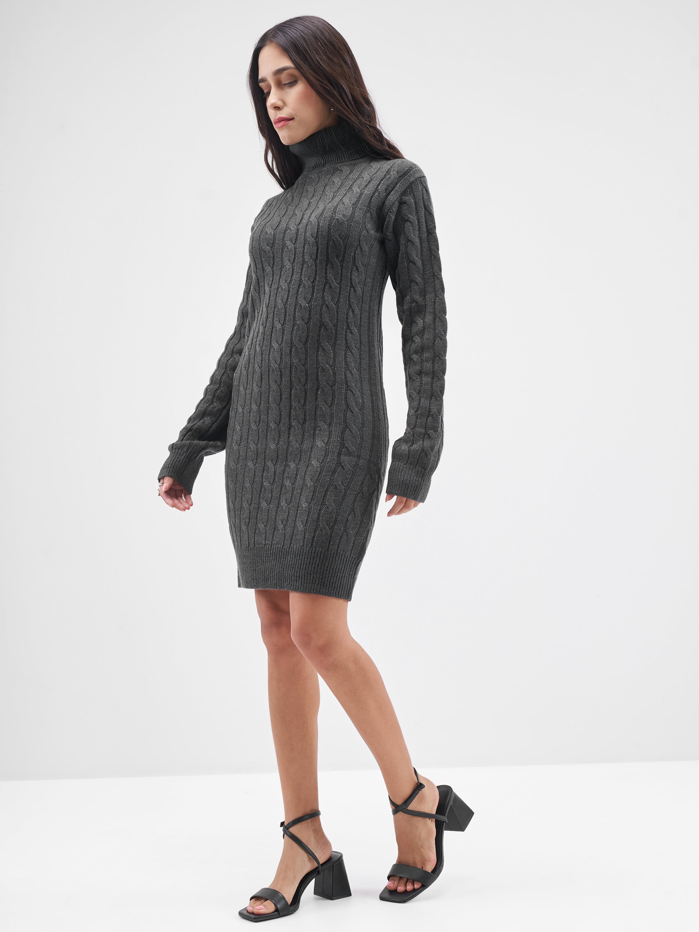 Tokyo Talkies Women Charcoal Turtle Neck Sweater - Charcoal - Image 2
