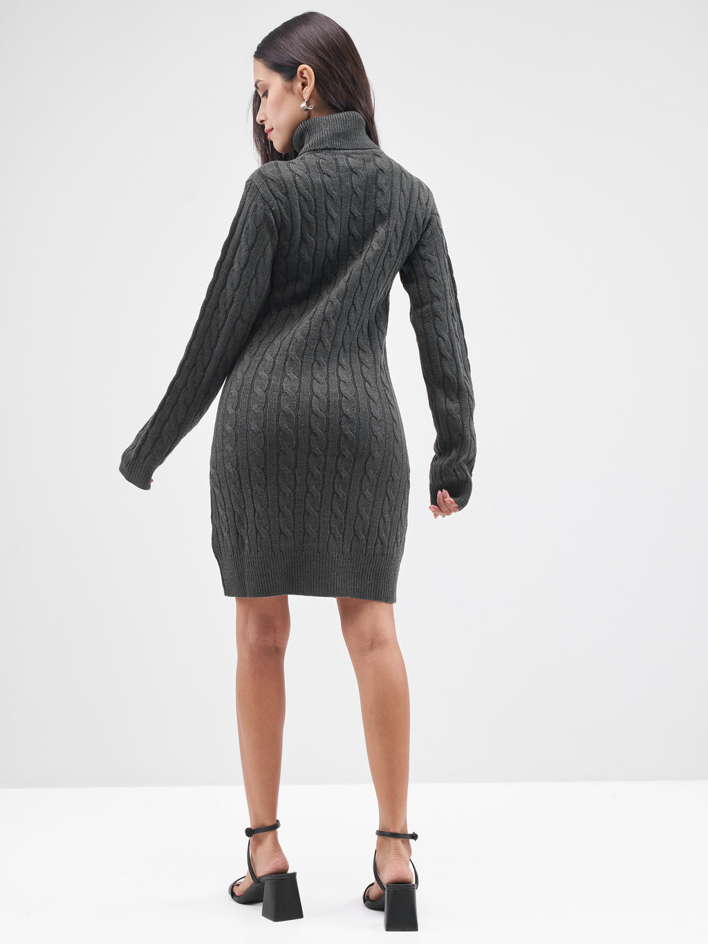 Tokyo Talkies Women Charcoal Turtle Neck Sweater - Charcoal - Image 3
