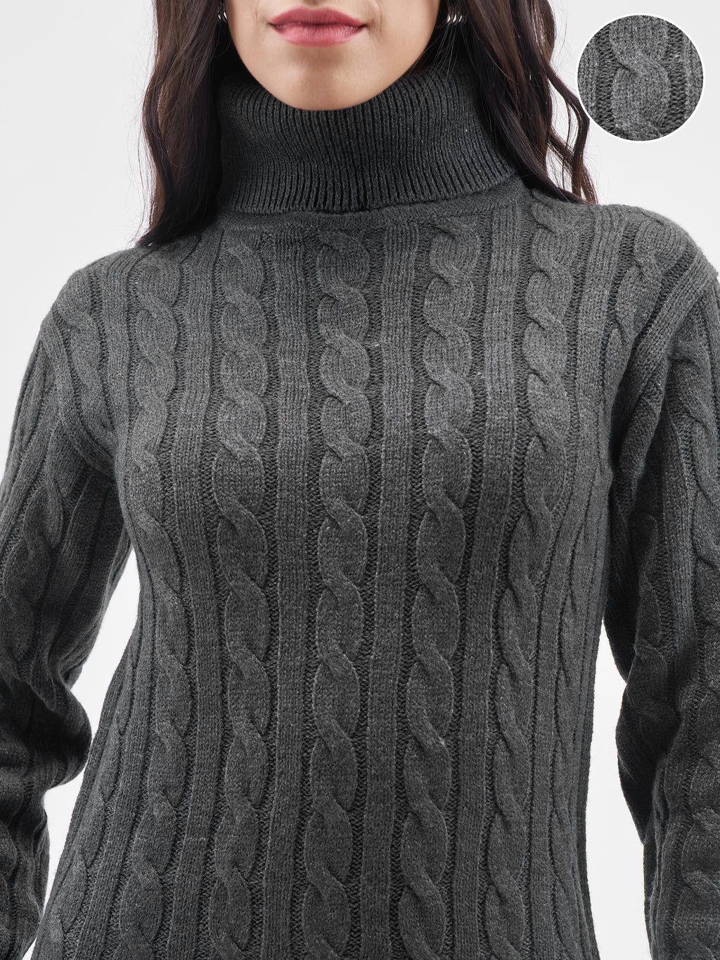 Tokyo Talkies Women Charcoal Turtle Neck Sweater - Charcoal - Image 5