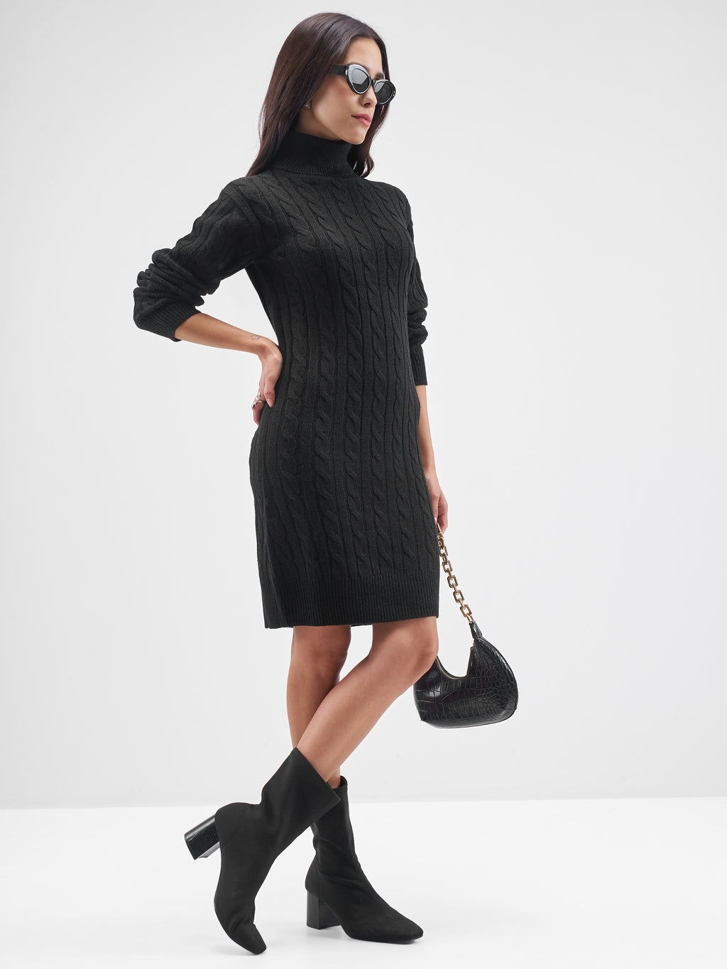 Tokyo Talkies Women Black Turtle Neck Sweater - Black - Image 4