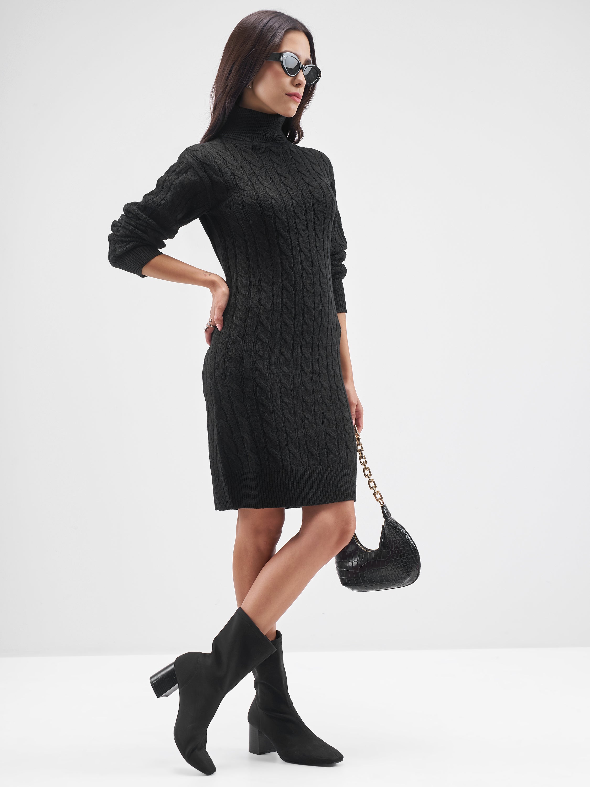 Tokyo Talkies Women Black Turtle Neck Sweater - Black - Image 4