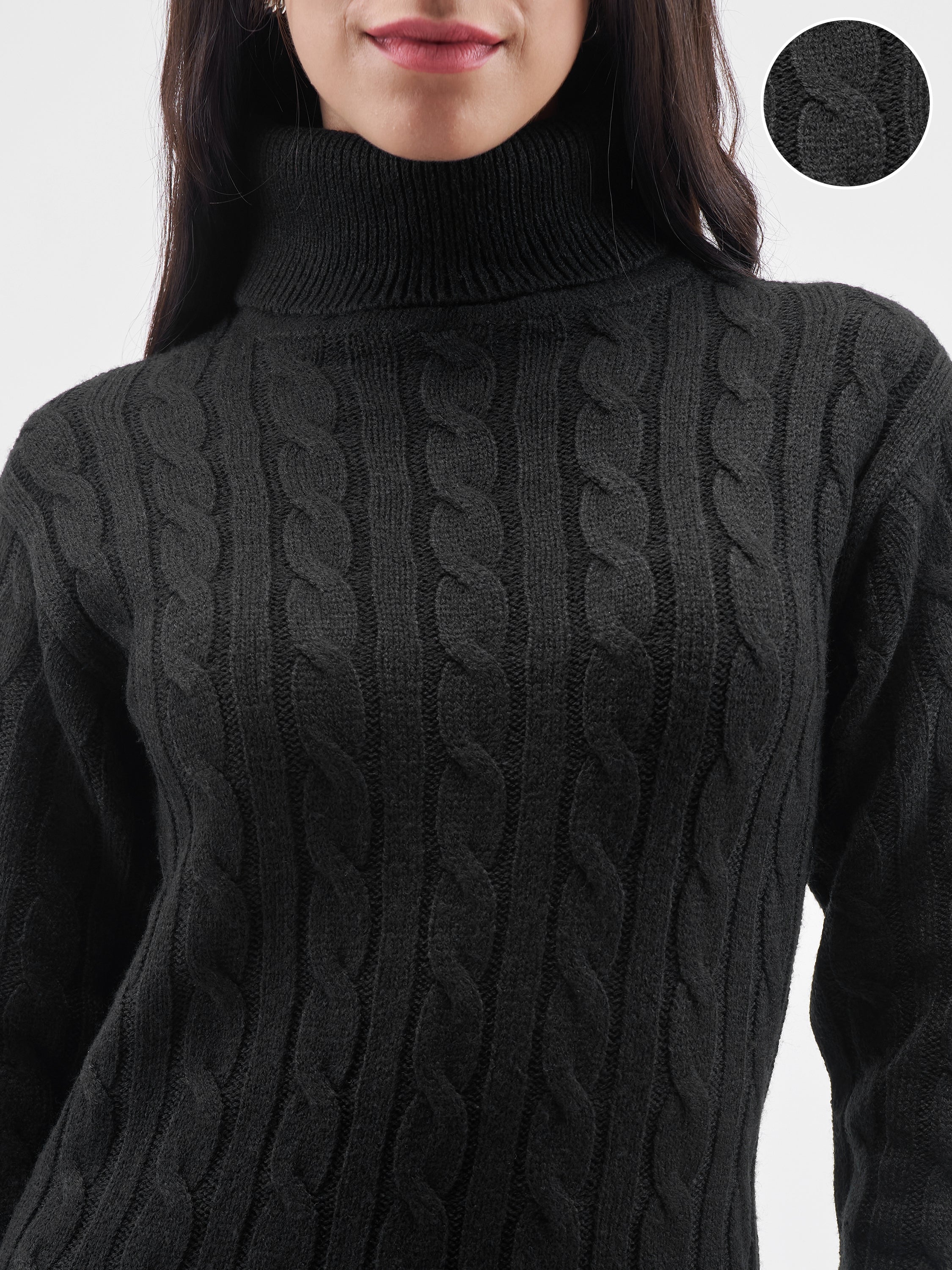 Tokyo Talkies Women Black Turtle Neck Sweater - Black - Image 5