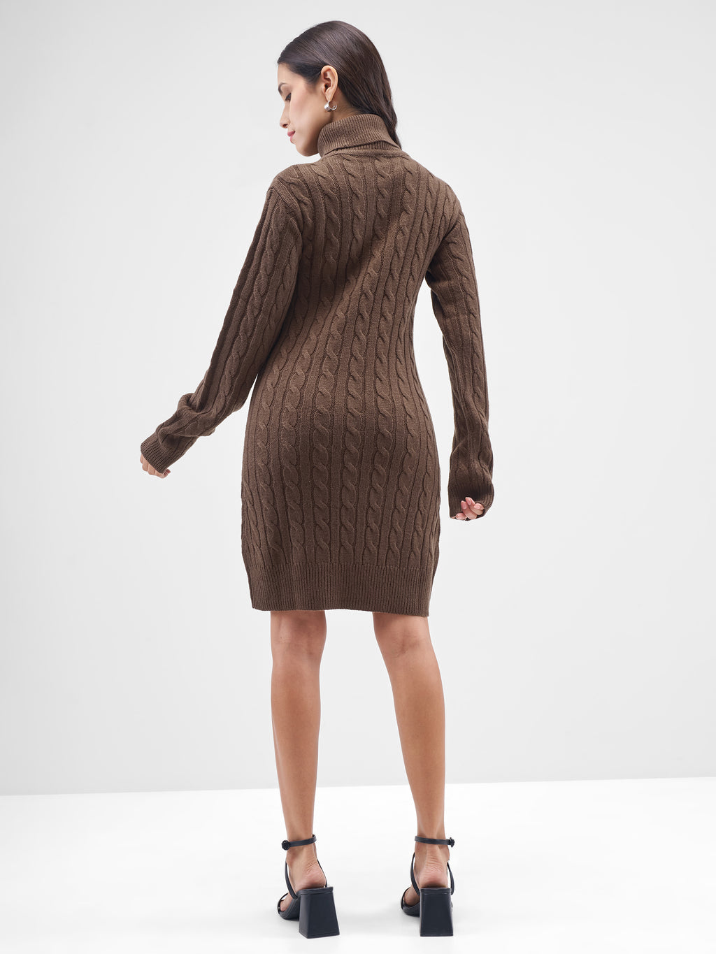 Tokyo Talkies Women Brown Turtle Neck Sweater - Brown - Image 3