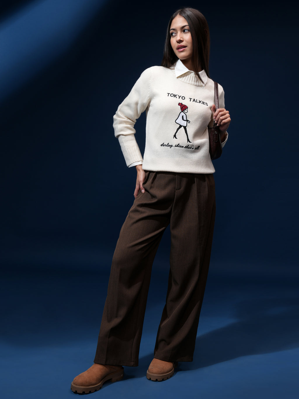 Tokyo Talkies Women Off White Round Neck Sweater - Off White - Image 2