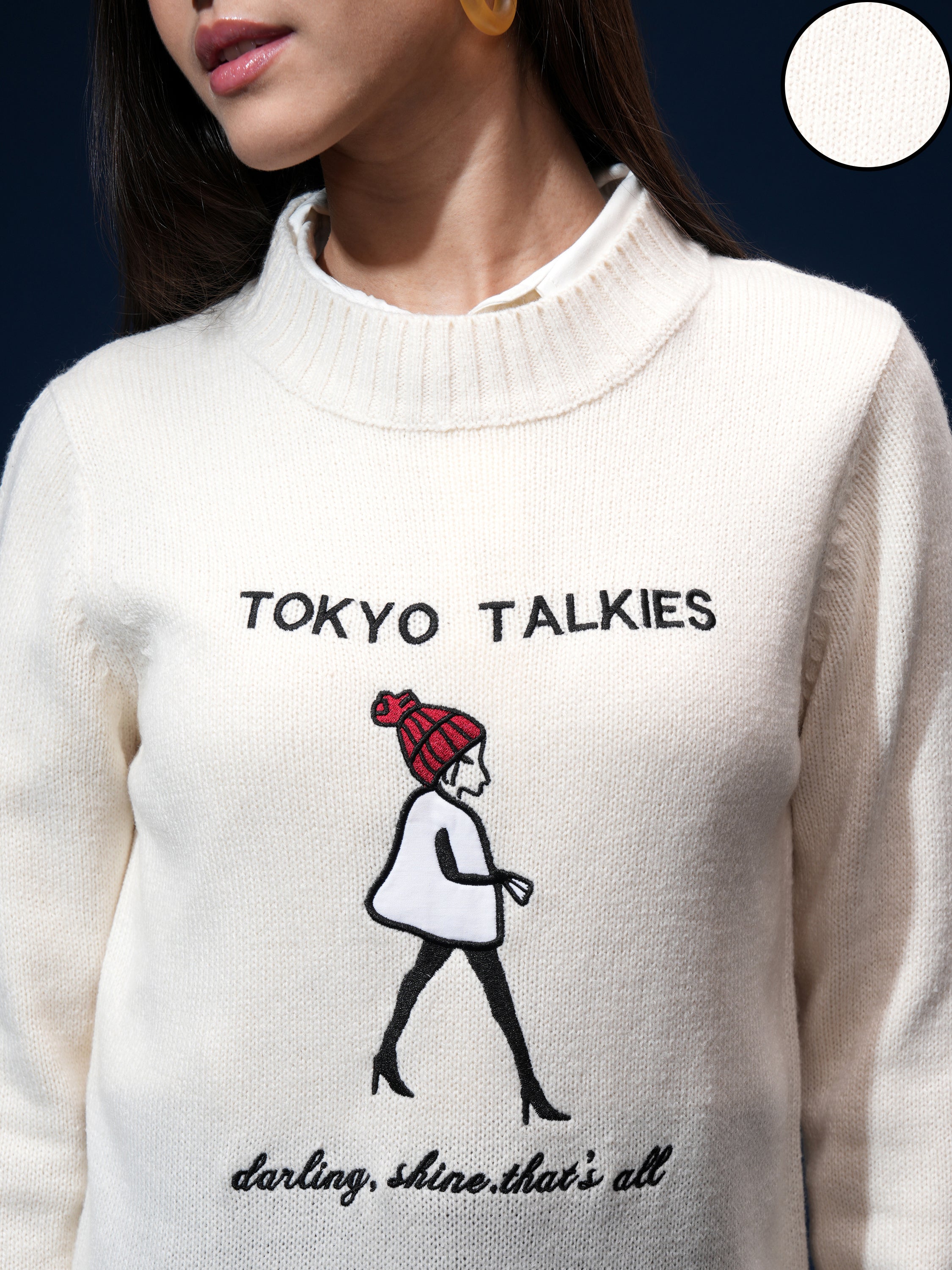 Tokyo Talkies Women Off White Round Neck Sweater - Off White - Image 5