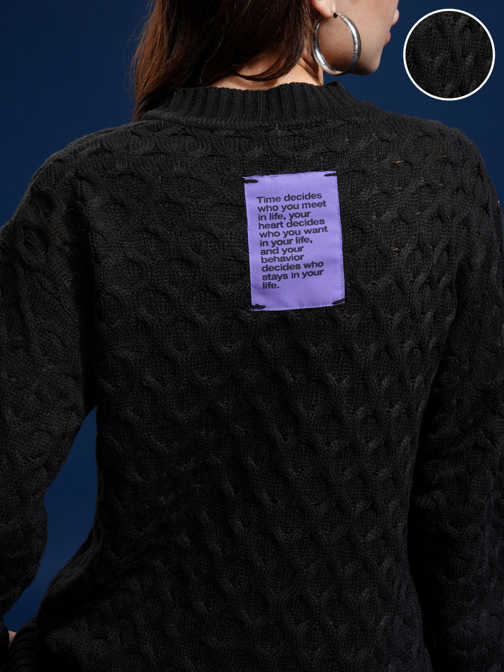 Tokyo Talkies Women Black Round Neck Sweater - Black - Image 5