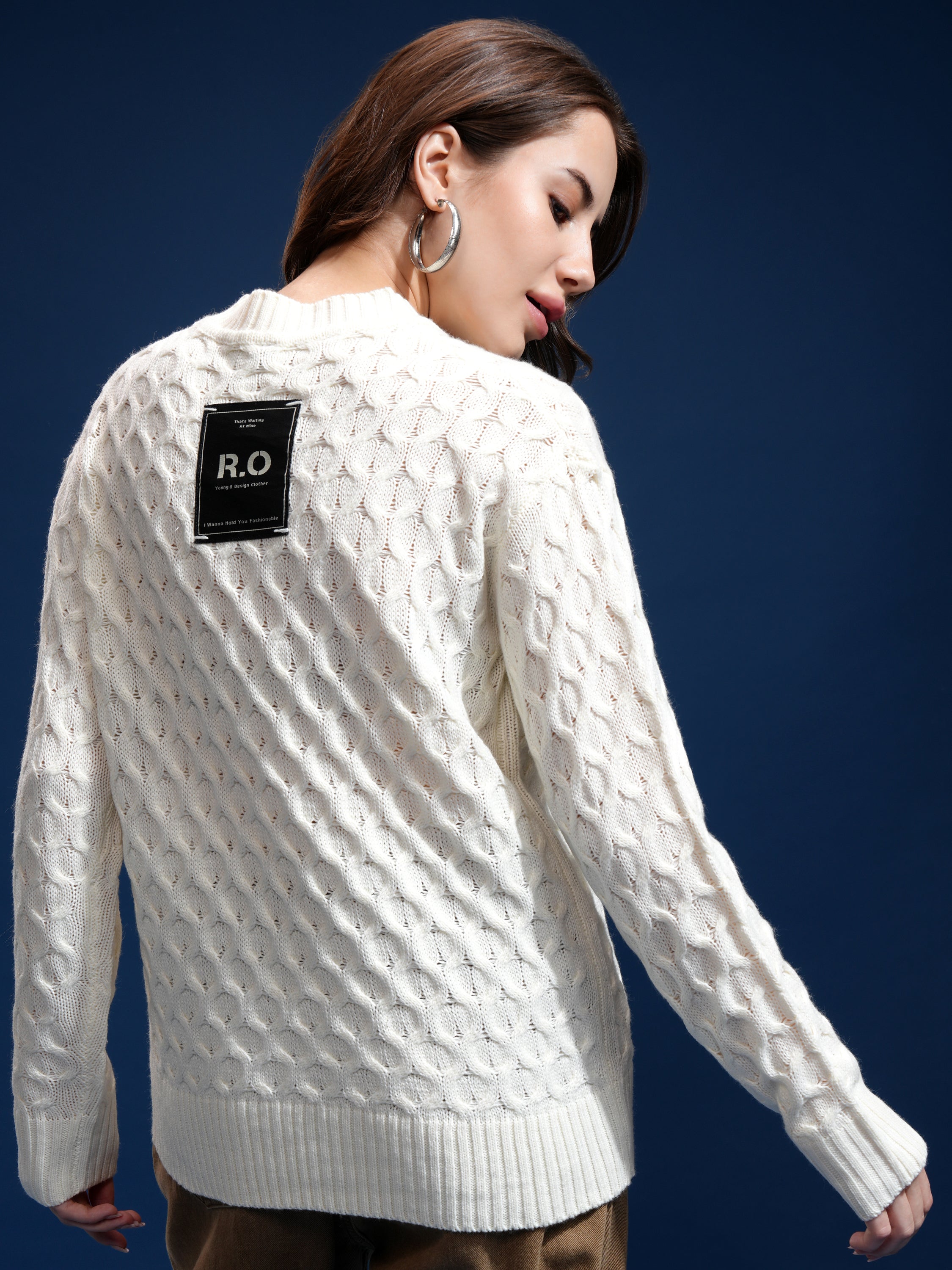 Tokyo Talkies Women Off White Round Neck Sweater - Off White - Image 3