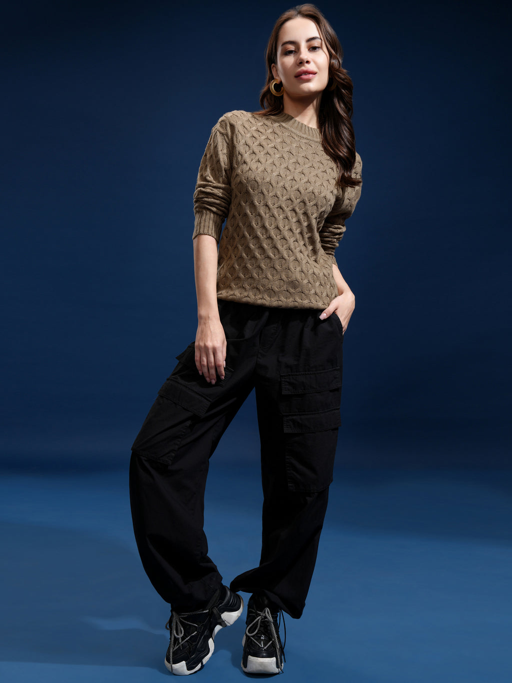 Tokyo Talkies Women Brown Round Neck Sweater - Brown - Image 2