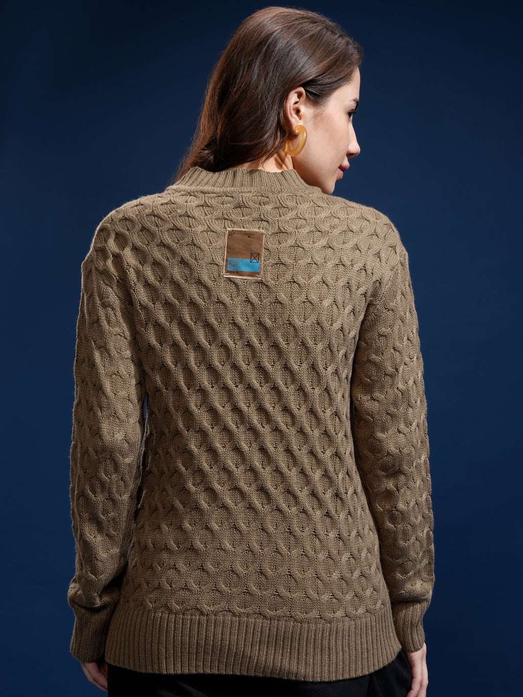 Tokyo Talkies Women Brown Round Neck Sweater - Brown - Image 3